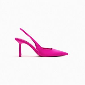 NWT. Zara Fuchsia Fabric High-Heel Slingback Court Shoes. Size 6,5.  6